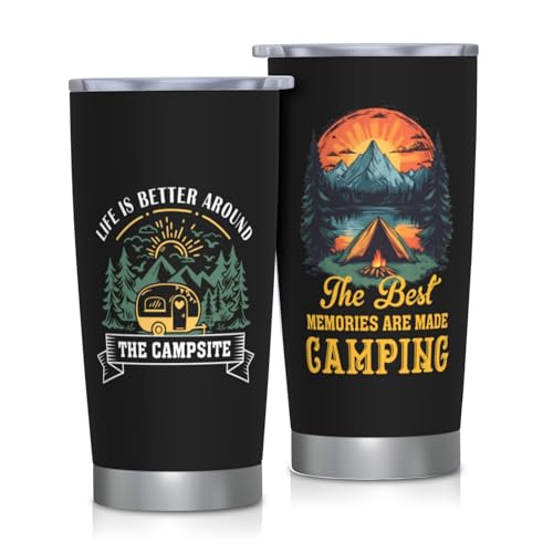 FUWERMON Camping Gifts for Men Women Tumbler 20oz, Camper Gifts Coffee Cups, Camp Essentials, Camp Accessories, Gift for RV Owners, Campsite Outdoors RV Travel Lovers Mug