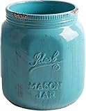 Palais Essentials Ceramic Utensil Crock Utensil Holder (Mason Jar Antique Aqua Blue 7' High)