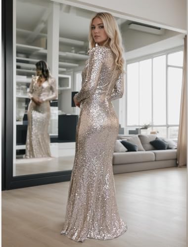 Sparkly Prom Dresses for Women Long Sleeve Formal Dress Mermaid Evening Party Gown2