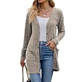 Witsmile Cardigans for Women Trendy Lightweight Open Front Knit Casual Long Cardigan Outwear with Pockets(Khaki, Large)