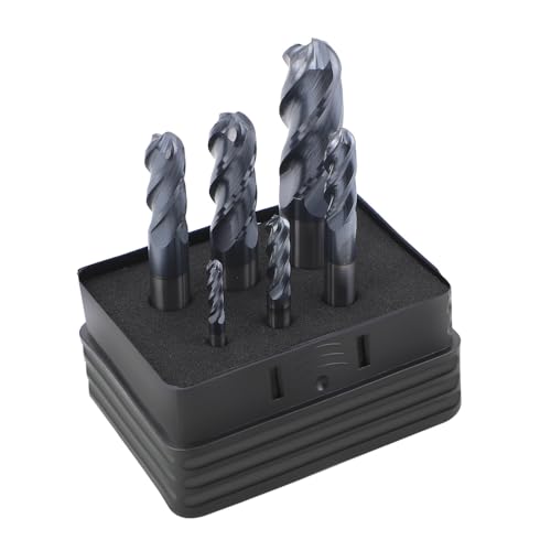 Image of Carbide Ball Nose EndMill HRC50 Double Edge 4 Flute TiAlN Coating Tungsten Steel Milling Cutter for Metal Steel 1 /8,3 /16,1 /4,5 /16,3 /8,1 /2 Series 6pcs Set