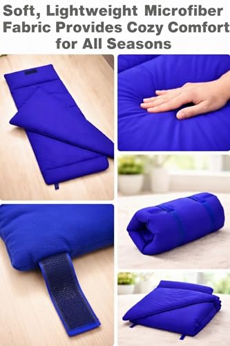 Image of EVERYDAY KIDS Nap Mat with Removable Pillow - Navy - Carry Handle with Straps Closure, Rollup Design, Soft Microfiber for Preschool, Daycare, Travel Sleeping Bag - Ages 3-6 Years