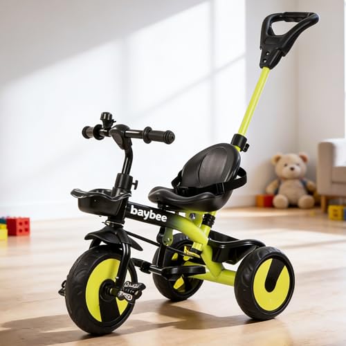 Image of Baybee Nova Pro Baby Cycle for Kids | Tricycle with Adjustable Parental Handle, Safety Belt & Non-Slip Pedals | Kids Cycles with Dual Storage Baskets & Footrest, Baby Cycle 2 to 5 Years (Black)