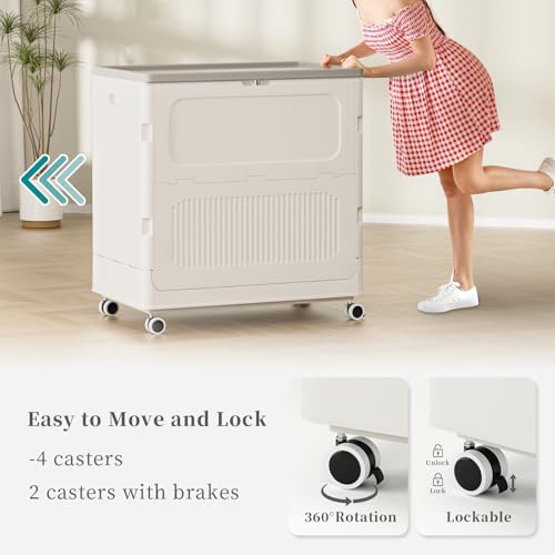 Image of HAIXIN HOME Rolling Laundry Hamper with Lid, 130L Large Capacity Clothes Hampers for Laundry, Plastic Collapsible Laundry Baskets with Wheels and Lid, Install-Free & Easy to Transport to Laundry Room