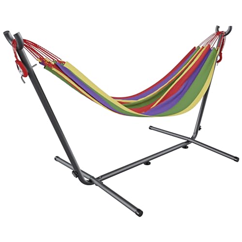 Amaca con Supporto Brasiliana Tessuto Cotone 250 cm Portata 200 kg Autoportante Struttura di sostegno in Acciaio Borsa Custodia Trasporto Inclusa Spiaggia Campeggio Terrazzo Balcone Giardino (Rosso)