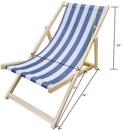 Blue Stripe Broad Design Populus Wood Folding Chaise Lounge, Sling Chair for Stylish and Functional Outdoor Furniture