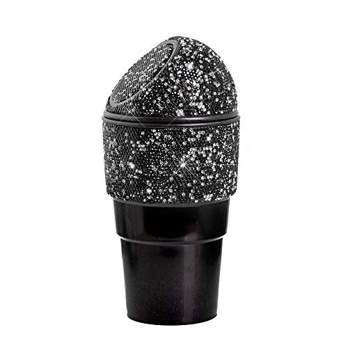 Image of Bling Rhinestone Auto Garbage Can Car Trash Can with Lid Mini Garbage Bin for Automotive Car, Home, Office, Kitchen, Bedroom (C)