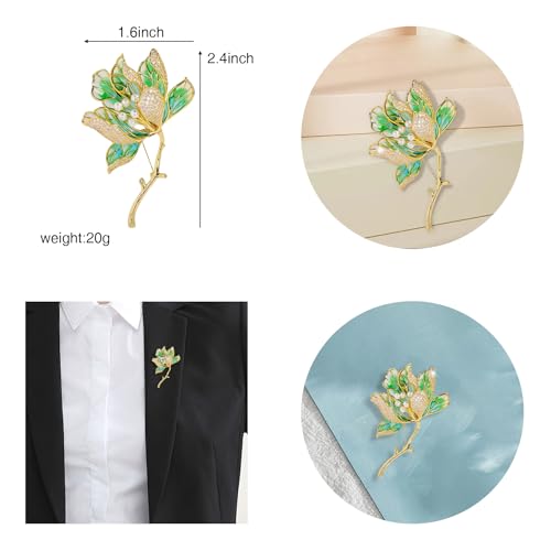Image of Crystal Flower Brooch Pins for Women Elegant Enamel Rhinestone Floral Brooches Pin Fashion Jewelry for Party Dance Wedding Banquet Brooch for Women Gift