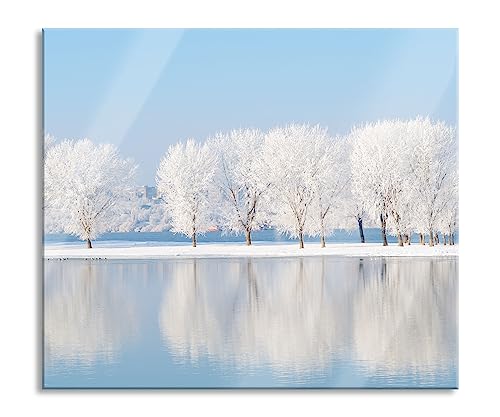 Schneebedeckte Bäume im Winter Herdabdeckplatte & Spritzschutz aus Echtglas | Für Herd-Kochfelder | 60x52 cm