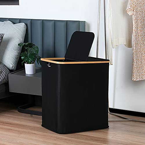 Efluky Double Laundry Hamper With Lid, Divided Laundry Hamper With Removable Bags, 2 Section Dirty Clothes Basket With Handles For Bathroom, Bedroom & Laundry Room, 140L Black #TOP6