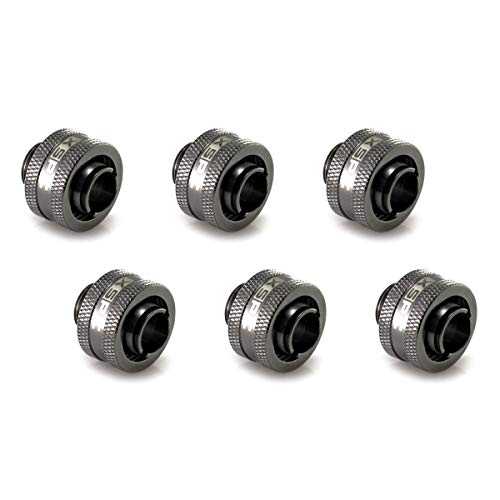 Xspc G1/4" To 7/16" Id, 5/8" Od Compression Fitting V2 For Soft Tubing, Black Chrome, 6-Pack #TOP18