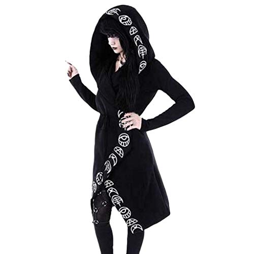 Halloween Womens Hooded Jackets Coats Cardigan, HONGDAO Black Vintage Moon Printed Punk Gothic Goth Clothing Plus Size