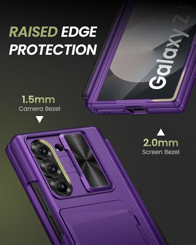 Image of for Samsung Galaxy Z Fold 6 Case with Card Holder & S Pen Holder & Screen Protector & Slide Camera Protection & Hinge Protection, Shockproof Wallet Phone Case for Z Fold 6 5G 2024, Dark Purple