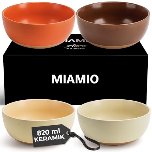 MIAMIO – Schüssel Set 4er mit 820 ml Fassungsvermögen, ideal für Salat, Müsli, Obst, Ramen – Spülmaschinen- und Mikrowellenfest – Aura Kollektion (Gemütlich Neutral, Schalen (4x))