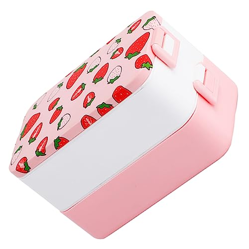 PRETYZOOM Boîte Bento Portable 2 Niveaux Étanche Motif Fraise Conteneur Déjeuner 7.5X7.5X4.7 Pouces Rangement Alimentaire Pratique Pour Étudiants Et Travailleurs