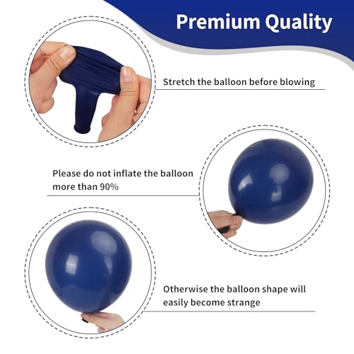 Image of RUBFAC 65pcs Navy Blue Silver Balloons, 12 Inches Navy Blue White Metallic Silver Chrome Party Balloons with Ribbons for Birthday, Wedding, Graduation Cowboys Decorations