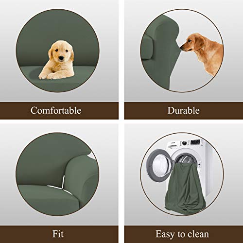 Image of Easy-Going 2 Pieces Stretch Couch Sofa Slipcover Washable | Spandex Soft Fitted Sofa Couch Cover for Sofa Furniture Protector with Bottom Kids,Pet Dog Greyish Green