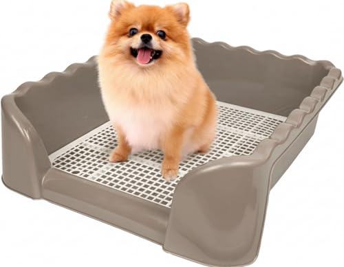 Image of Lutema Indoor /Outdoor Training Dog Potty Tray for Small and Medium Puppies Litter Boxes in (Beige)