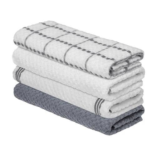 Artoid Mode Ring Spun Cotton Grey Kitchen Dish Towels, 15x25 Inch Ultra Soft Absorbent Quick Drying Household Cleaning Tea Towels Bar Towels Set of 4 by Artoid Mode - Used condition - CA$15.97