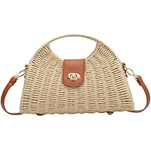 Summer Straw Bag for Women Straw Hand-woven Top-handle Handbag Crossbody Tote Clutch Bags for Travel