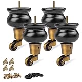 TCHOSUZ Patas de madera para muebles de 12 cm con ruedas, paquete de 4...
