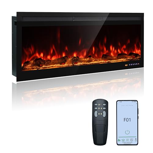 42-Inch Recessed Electric Fireplace with App Control