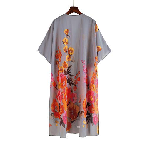 haoricu Women Cardigan Womens Open Front Floral Print Chiffon Loose Shawl Kimono Cover up Shirt