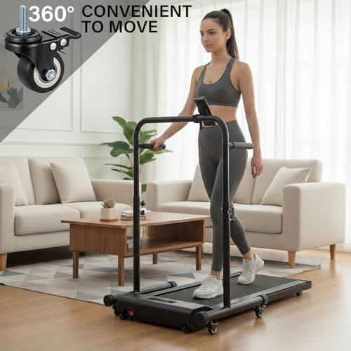 24.4 Inch Wide Handle Bar for Pad Only with Phone Holder and 4 Wheels Adjustable Handrail Height from 41.37 to 50.03 Inch Comfortable Grip Stainless Steel Frame Stable, with Handle - Thumbnail 5