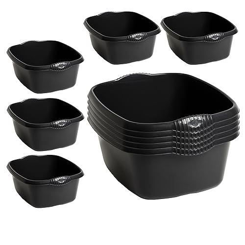 M1SS Midnight Greyish Large Rectangular 12 Litre Washing Up Bowl with Handles, Plastic Multi-Purpose Basin Mixing Sink Tidy Organizers Washing Up Bowl for Home, Kitchen Sink etc (Set of 10)