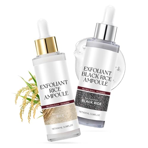 2pcs Rice Exfoliating Ampoule Set – Exfoliating Face With Black & White Rice For Glowing Skin + Pore Minimizing & Deep Hydration
