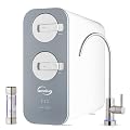 iSpring RO800G+UVF8 Tankless Reverse Osmosis System with LED UVF8 Light, 800 GPD Fast Flow RO System, 2.5:1 Pure to Drain Ratio RO Water Filter System, Brushed Nickel Faucet