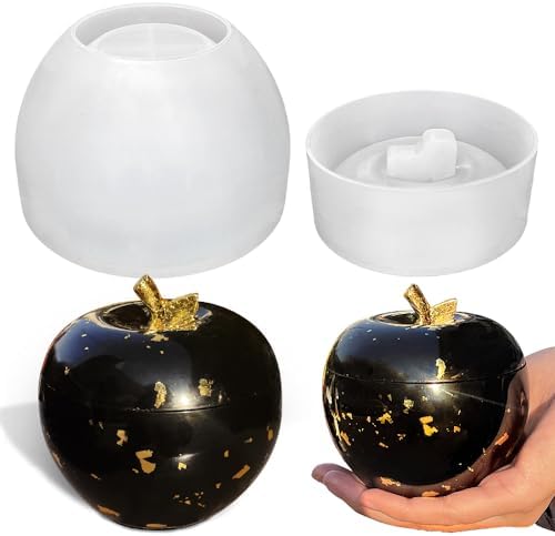 RESINWORLD Apple Shaped Jar Mold with Lid, Candle Holder Molds, Apple Box Storage Silicone Mold for Resin, Clay, Gypsum Casting