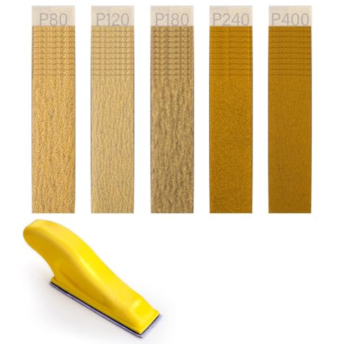 Suoumwa Mikro-Schleifset mit 50 Schleifpapieren, Schleifpapierblätter mit Körnung 80 Bis 400, 8,9 X 2,8 cm, Nass-Trocken-Detailschleifpapier