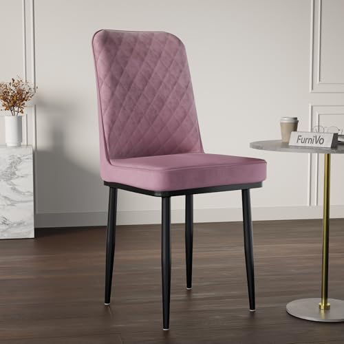Image of IKON Premium Velvet Dining Chair with Cushioned Seat & Metal Legs | Premium Accent Chair for Living Room, Bedroom & Balcony | D.I.Y (Cloud Pink)