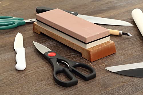 King Whetstone Starter Set Include 1000/6000 Grit Combination Whetstone Made In Japan, Knife Angle Holder, B&B Japan Original Wiping Cloth And Stable Plastic Base #TOP6
