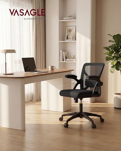 Image of VASAGLE Ergonomic Mesh Office Chairs with Adjustable Lumbar Support, 90-105 Tilt Function, Wide Seat, Flip‑Up Armrests, Computer Desk Chairs for Home Office, Set of 2, Ink Black