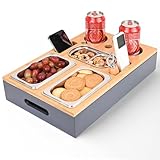 Gaethra Couchbar Snackbox Grau, Snackbox Couch Holz, Couchtabletts mit Getränkehalter, Flaschenöffner, Couch Organizer, Geschenk für Männer & Frauen, für Wohnzimmer, Picknickparty