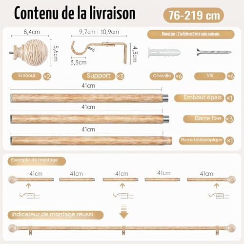 Tringle à rideau Ø 25 mm extensible avec fixation modulable mur et plafond