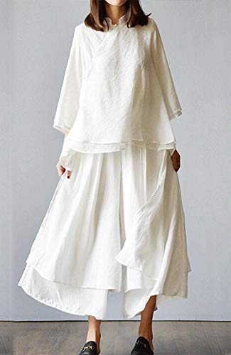 LaovanIn Women's Wide Leg Capri Pants Cotton Cropped Palazzo Trousers Culottes4