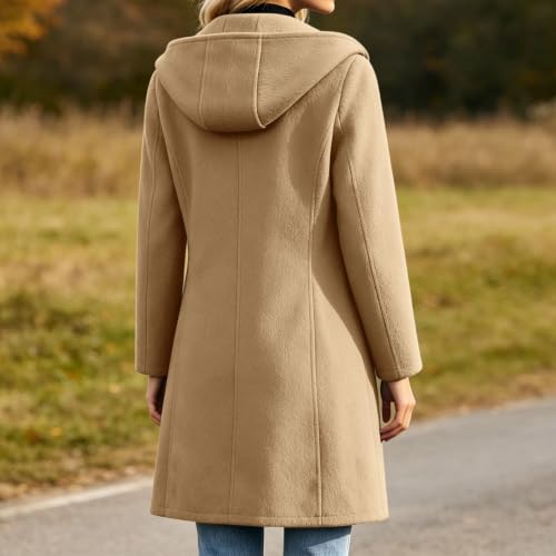 Gaexia Pea Coats for Women Long Hooded Jacket Mid Length Casual Trench Coat - image 7