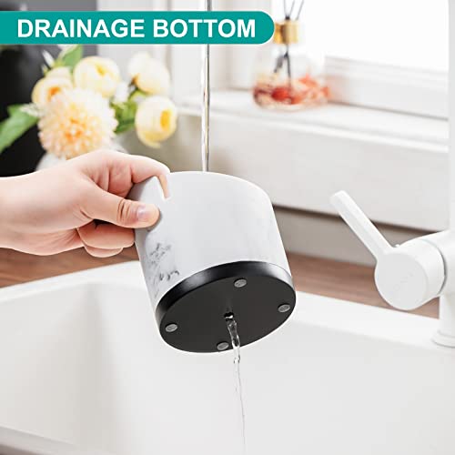 Vitviti Toothbrush Holders For Bathrooms, Tooth Brush/Toothpaste Holder Storage, Marble Look Bathroom Organizer Countertop For Sink/Vanity, Round Bathroom Accessories, White Resin With Bamboo #TOP4