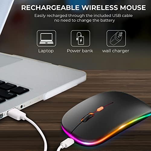 GLOBAL TECH LED Wireless Mouse, Slim Rechargeable Wireless Silent Mouse, 2.4G Portable USB Optical Wireless Cordless Mice with USB Receiver for Laptop, PC, Computer, Mac (Black)