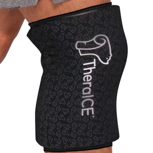 TheraICE Knee Ice Pack Wrap PRO Compression Sleeve Reusable Gel Cold Packs Brace Also for Elbow Ankle & Calf - Flexible Cold Wrap Recovery FocusZone Technology for Extra Cooling & Pressure (M)