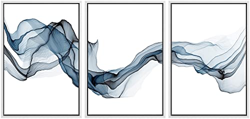 SIGNWIN Framed Canvas Print Wall Art Flowing Blue Smoke Abstract