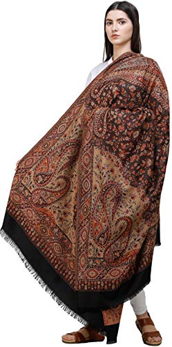 Reversible Jamawar Shawl with Woven Paisleys - Wool2