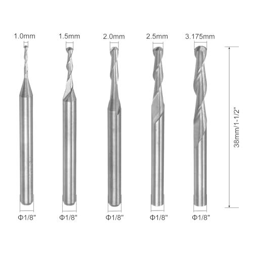 Uxcell A24031400UX0707 10Pcs Ball Nose End Mills Cnc Router Bits, 1/8 Inch Shank 1.0-3.175Mm Spiral Upcut 2 Flutes Solid Carbide Cutter Milling Tools thumb #1