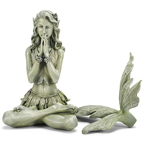 Napco Zen Flower Fairy Pale Green 11 Inch Resin Stone Outdoor Garden Statue #TOP4