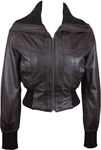 Unicorn Mujeres Estilo Bomber Corto Chaqueta de Cuero Real Marrón #EB (16) Cover