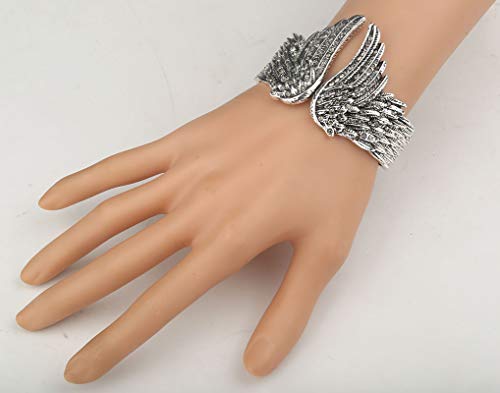 Yacq Women's Guardian Angel Wings Hinged Bangle Bracelets Fit Wrist Size 6.5 To 7.5 Inch - Lead & Nickle Free - Women Girls Biker Jewelry - Costume Accessories #TOP1