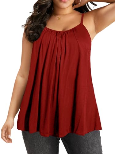 7th Element Plus Size Tank Tops for Womens Camisoles Cami Loose Fit Sleeveless Summer Dressy Shirts Blouse 2025 Summer(Wine Red,2X)